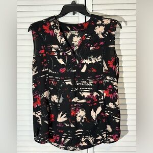 Halogen Sleeveless Black Print Blouse Size L